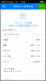 プロフィール入力画面